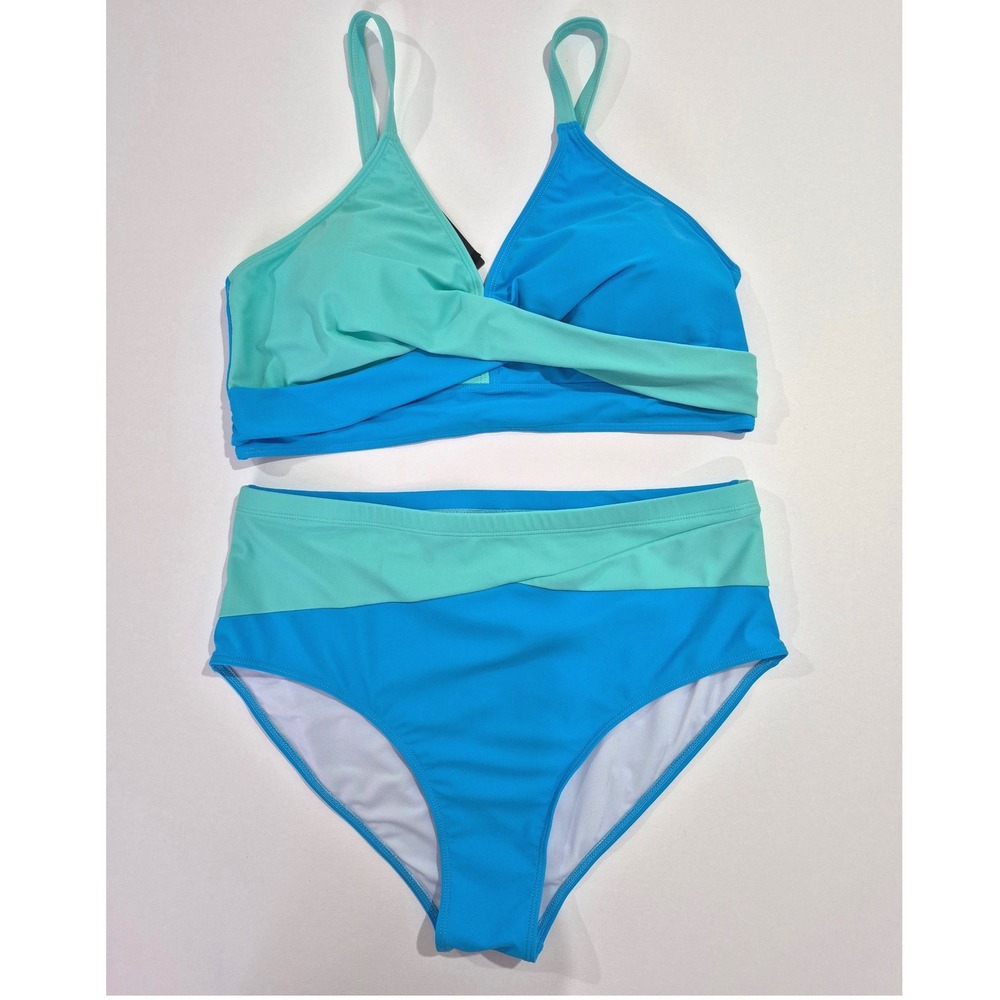 Tempt Me Blue Mint‎ Colorblock High Waisted Bikini Set New With Tags 18W